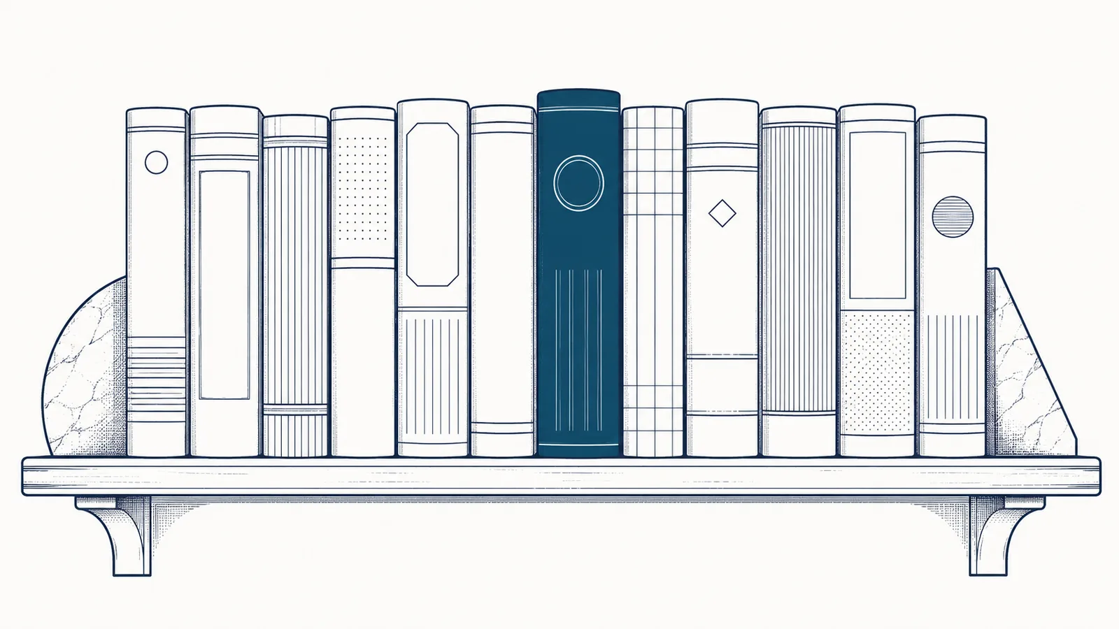 Ilustração editorial: estante modernista com volumes de normas ISO 27001